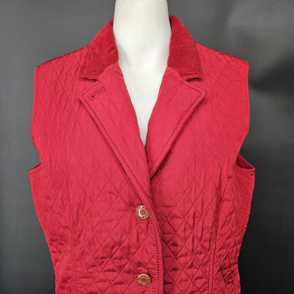 Talbots Vest Womens Medium Red Quilted Puffer Button Pockets Lined Warm Corduroy - Picture 2 of 14